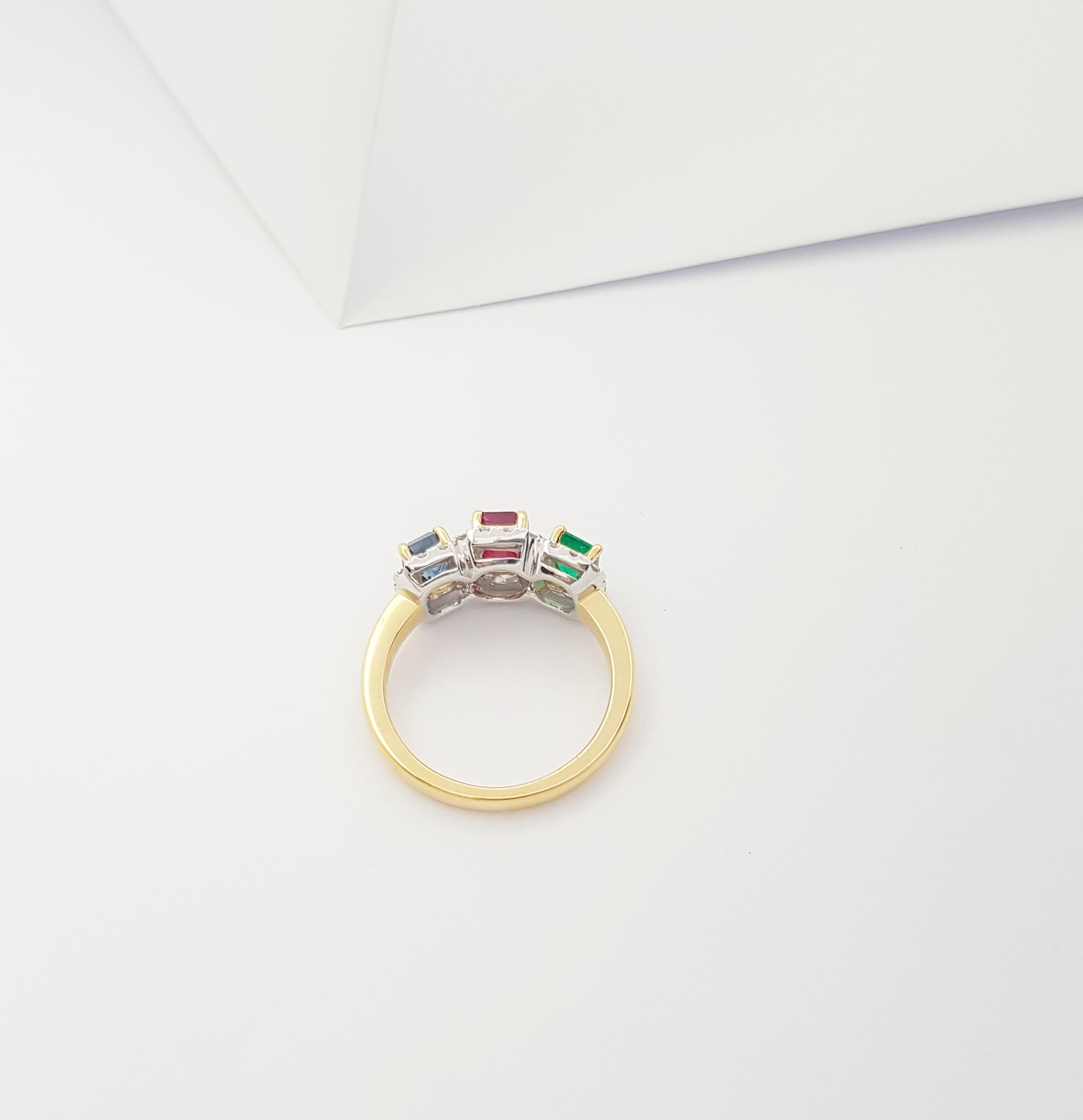 Ring mit blauem Saphir, Rubin, Smaragd und Diamant in 18 Karat Goldfassungen im Angebot 4