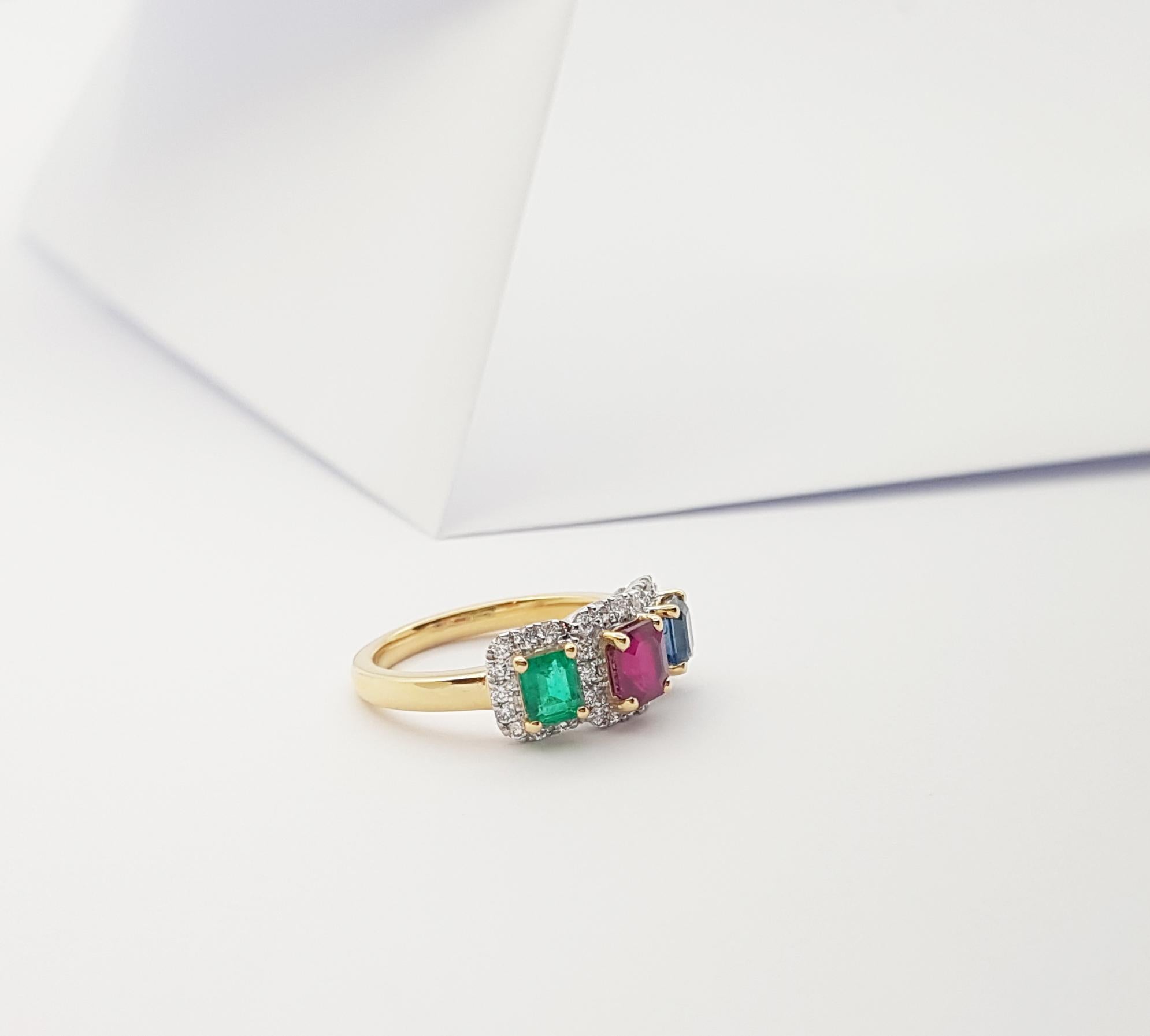 Ring mit blauem Saphir, Rubin, Smaragd und Diamant in 18 Karat Goldfassungen im Angebot 5