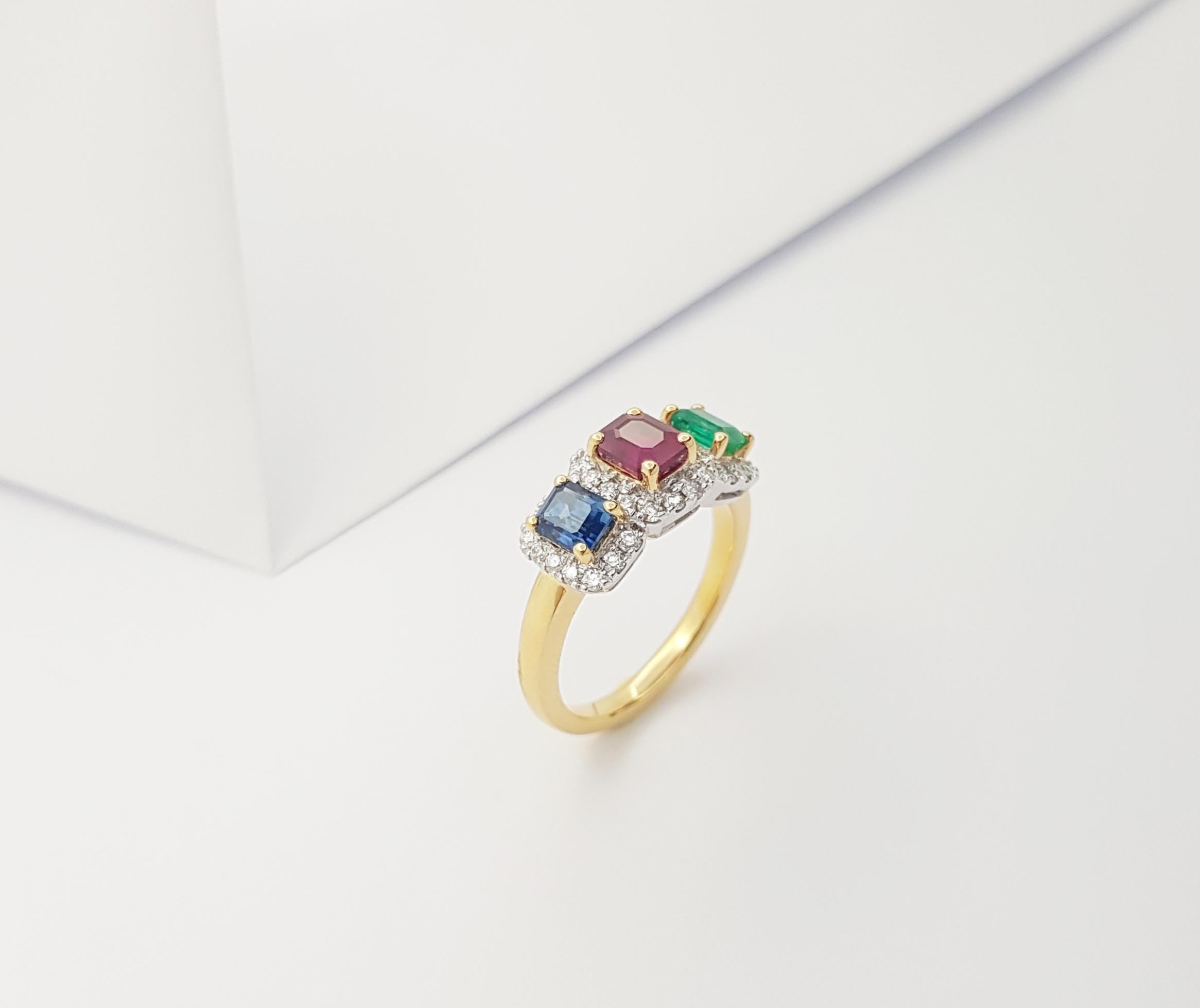 Ring mit blauem Saphir, Rubin, Smaragd und Diamant in 18 Karat Goldfassungen im Angebot 7