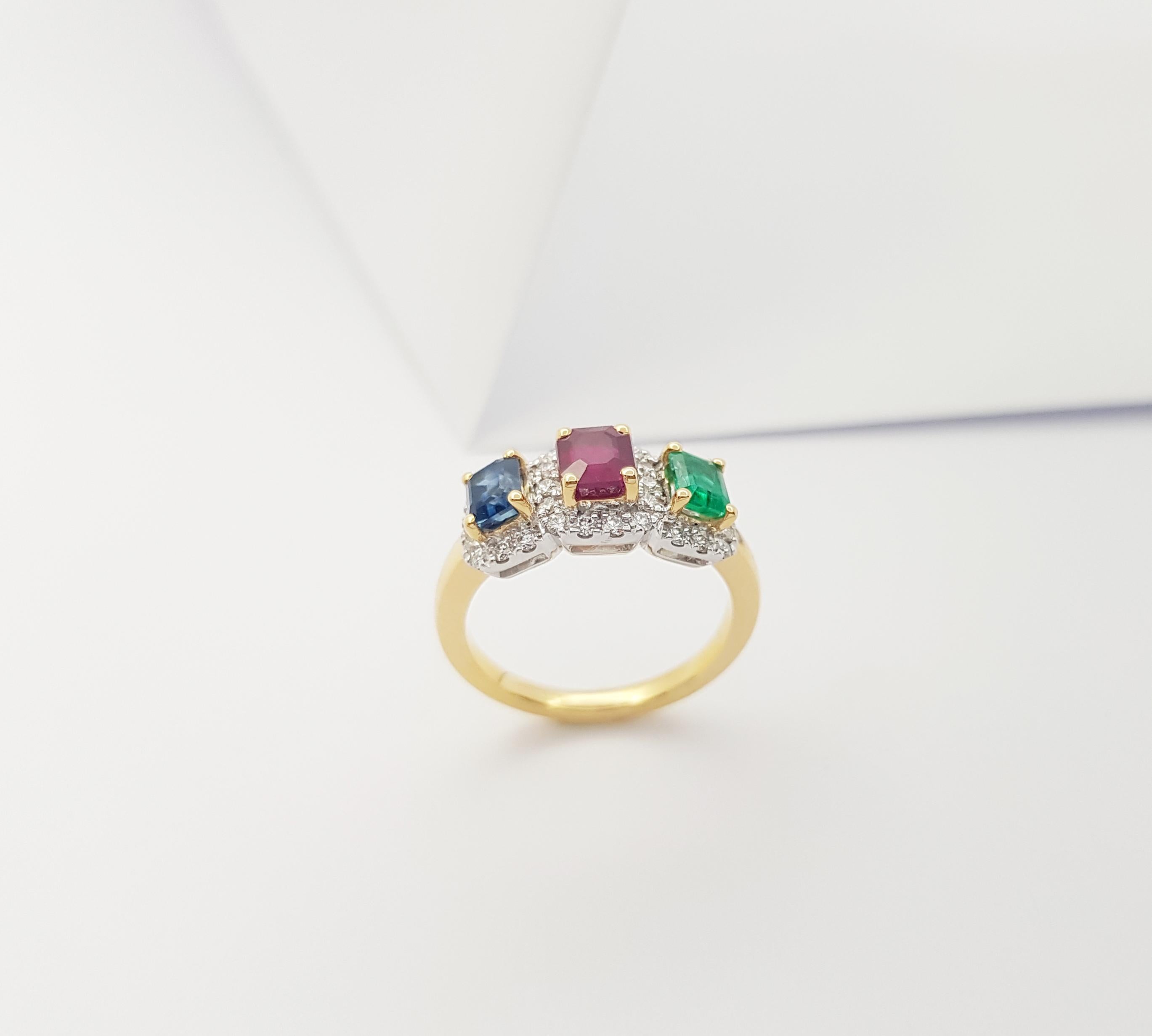 Ring mit blauem Saphir, Rubin, Smaragd und Diamant in 18 Karat Goldfassungen im Angebot 8