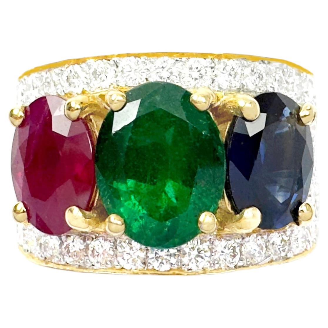 Blue Sapphire, Ruby, Emerald and Diamond Ring set in 18K Gold Settings ...