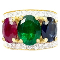 Blue Sapphire, Ruby, Emerald and Diamond Ring set in 18K Gold Settings