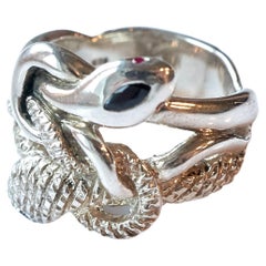 Sterling Silver Snake Ring with Blue Sapphire and Ruby