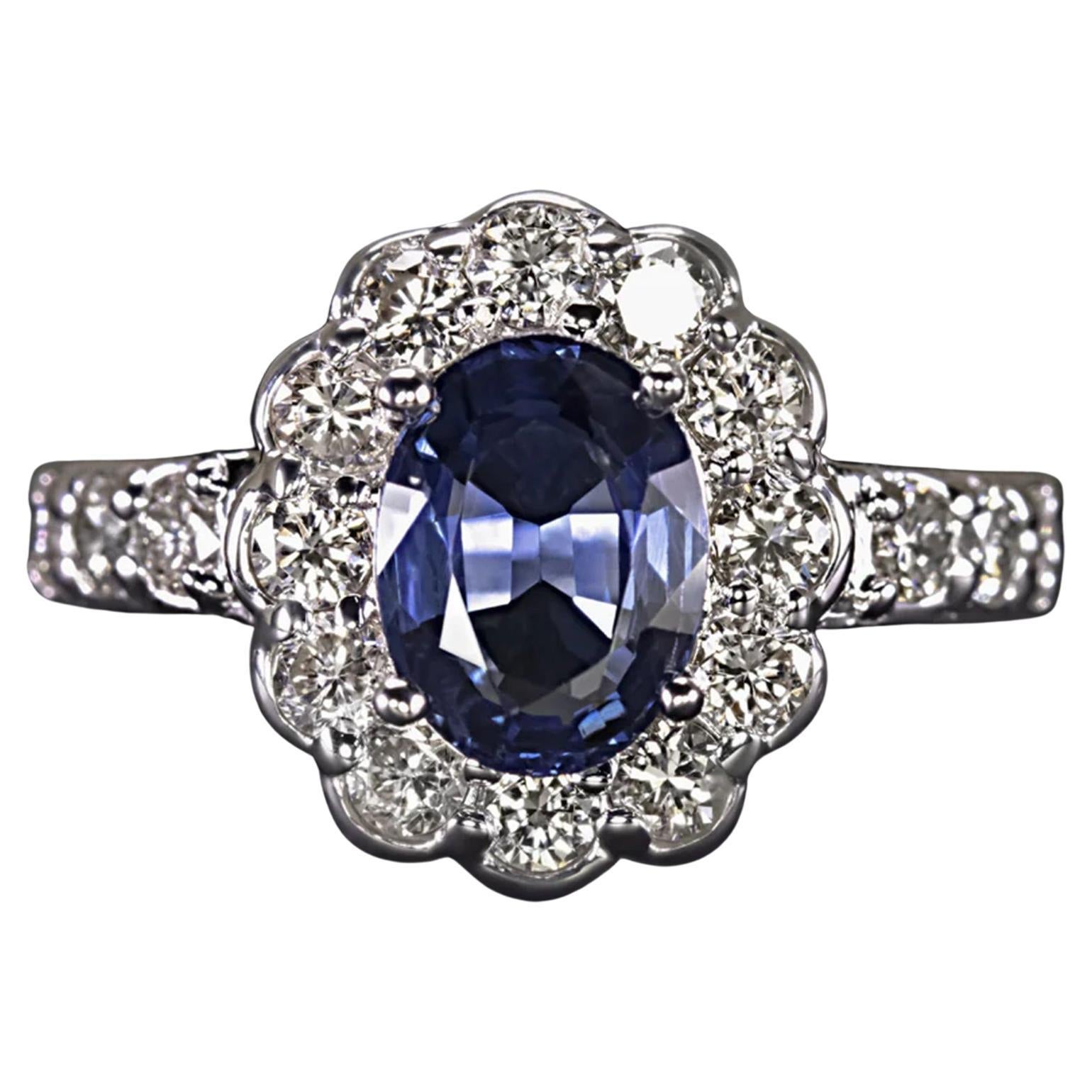Blue Sapphire Scalloped Diamond Cocktail Ring