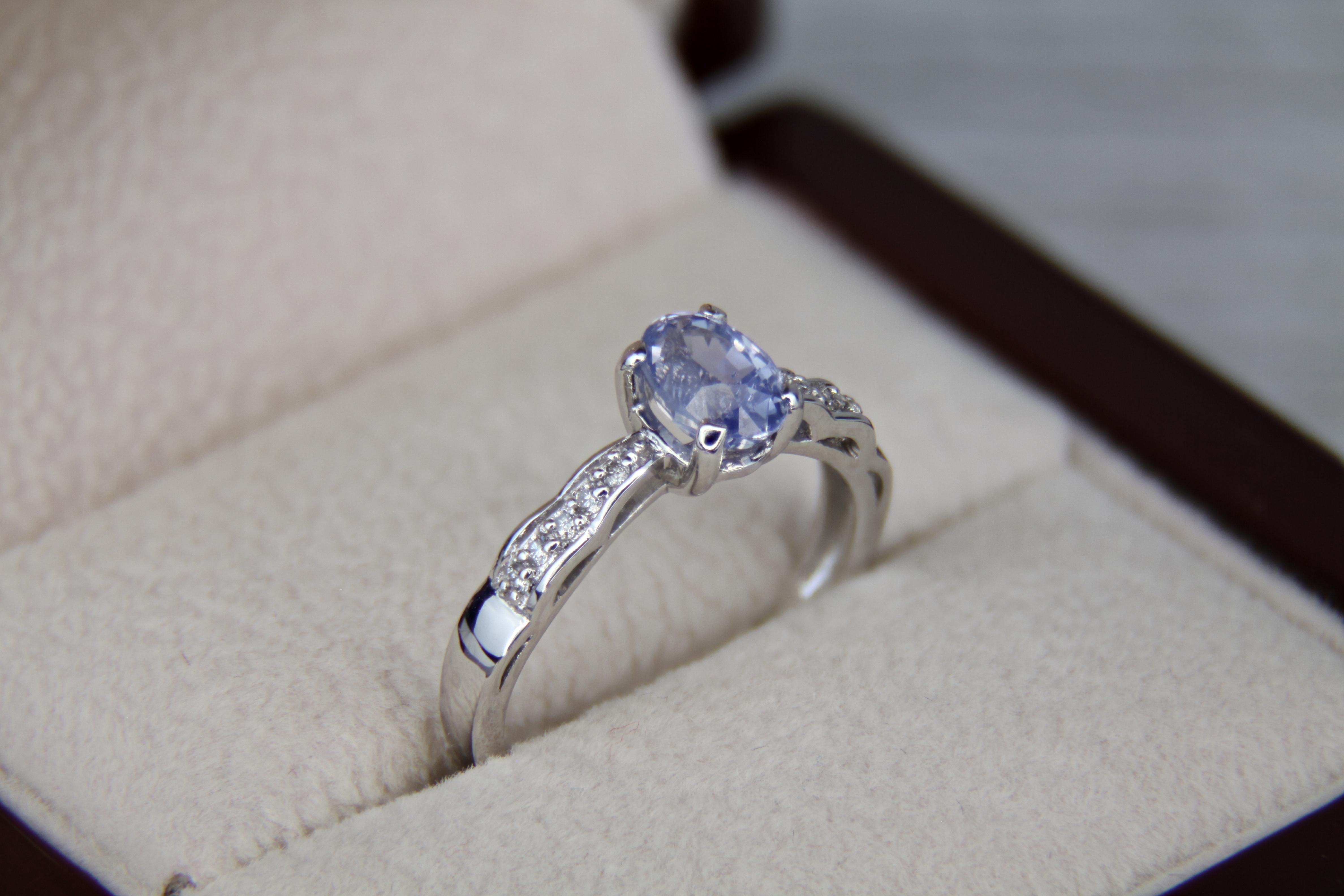 For Sale:  Blue sapphire, side diamonds 14k gold ring. 7