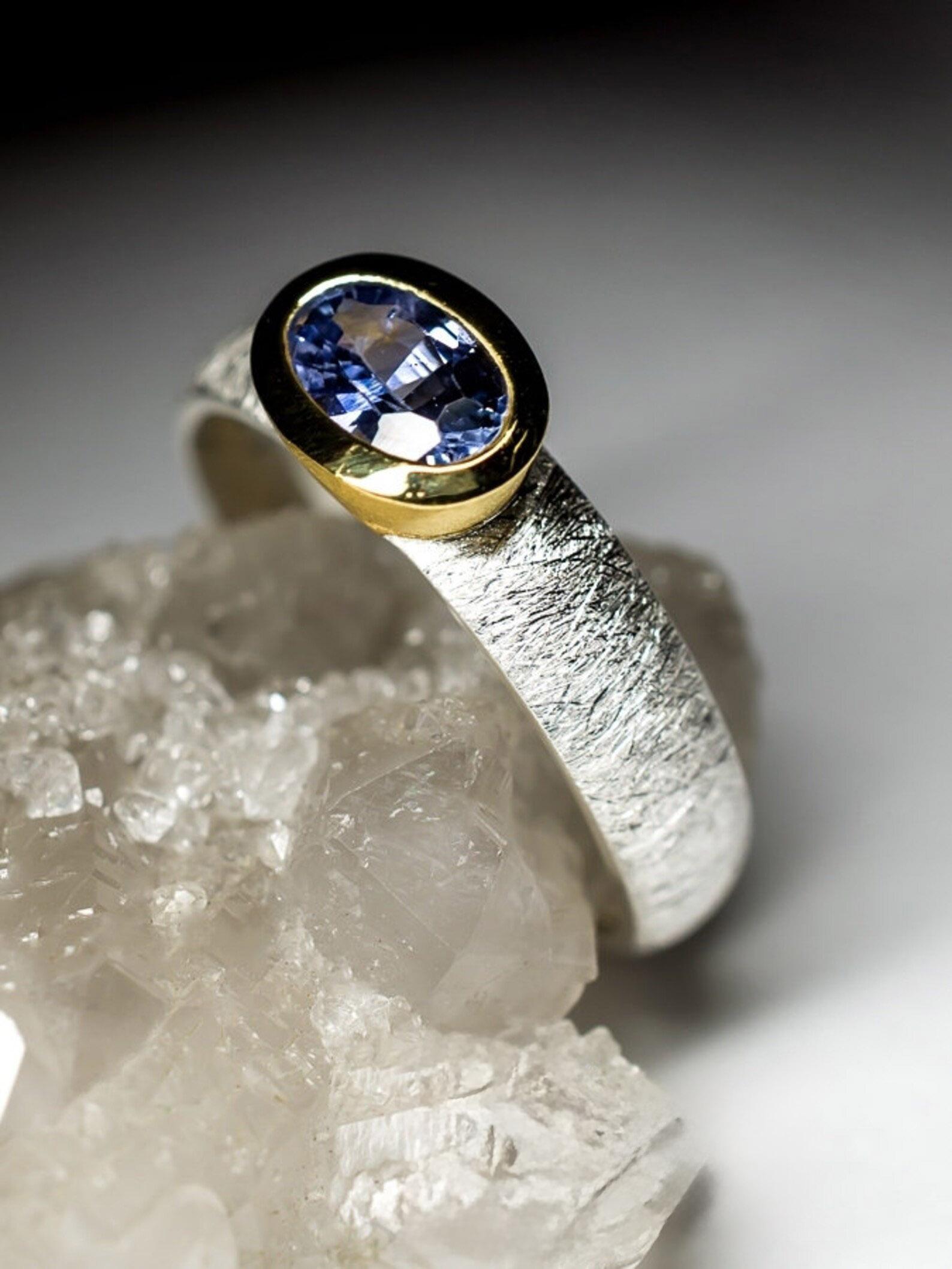 Anello d'argento con zaffiro blu Nature blu fiordaliso ovale Gemma regalo vintage in vendita 4