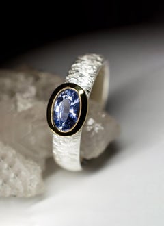 Blue Sapphire Silver Ring Natural Cornflower Blue Oval Gemstone gift vintage