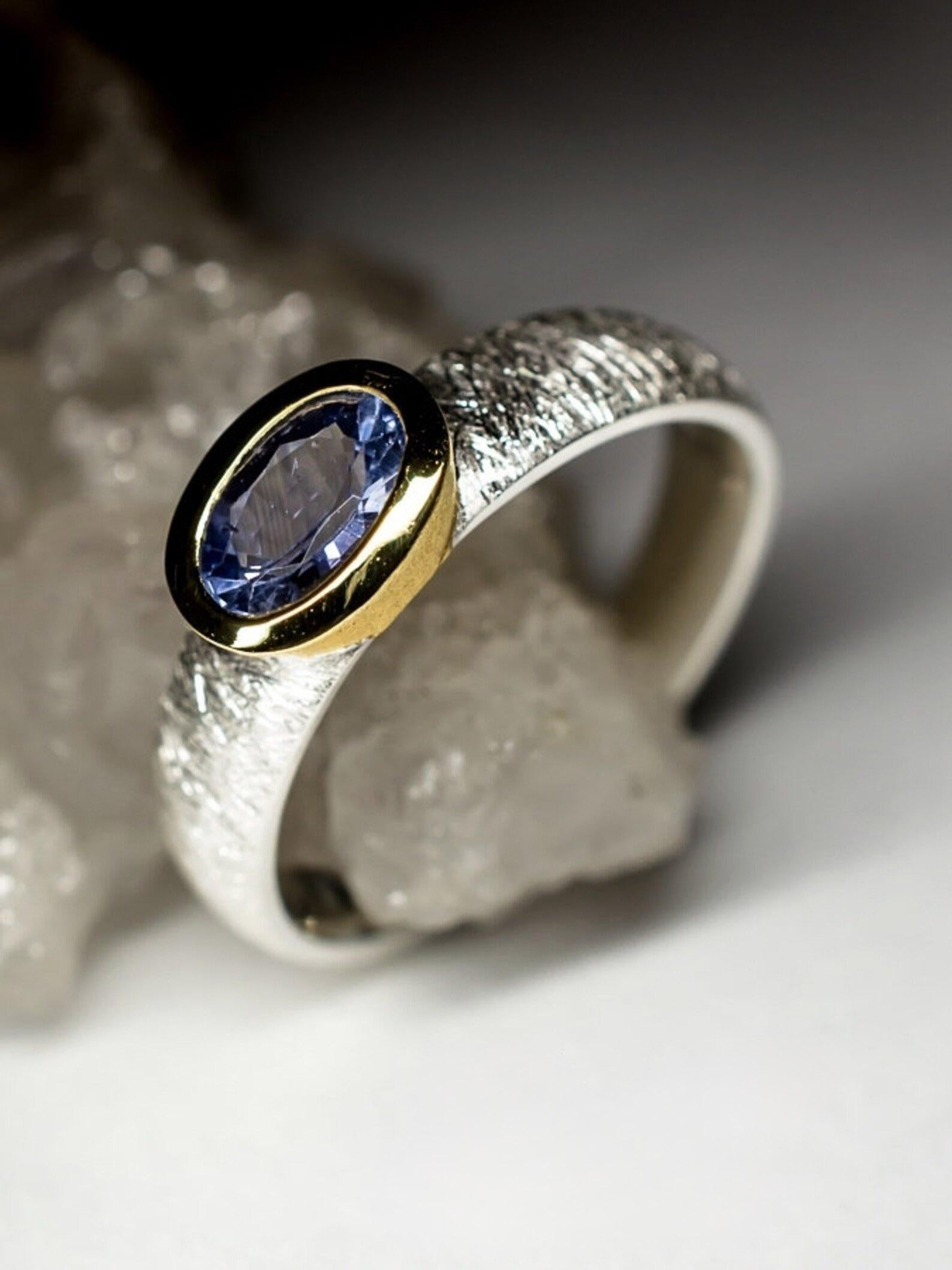 da uomo o donna Anello d'argento con zaffiro blu Nature blu fiordaliso ovale Gemma regalo vintage in vendita