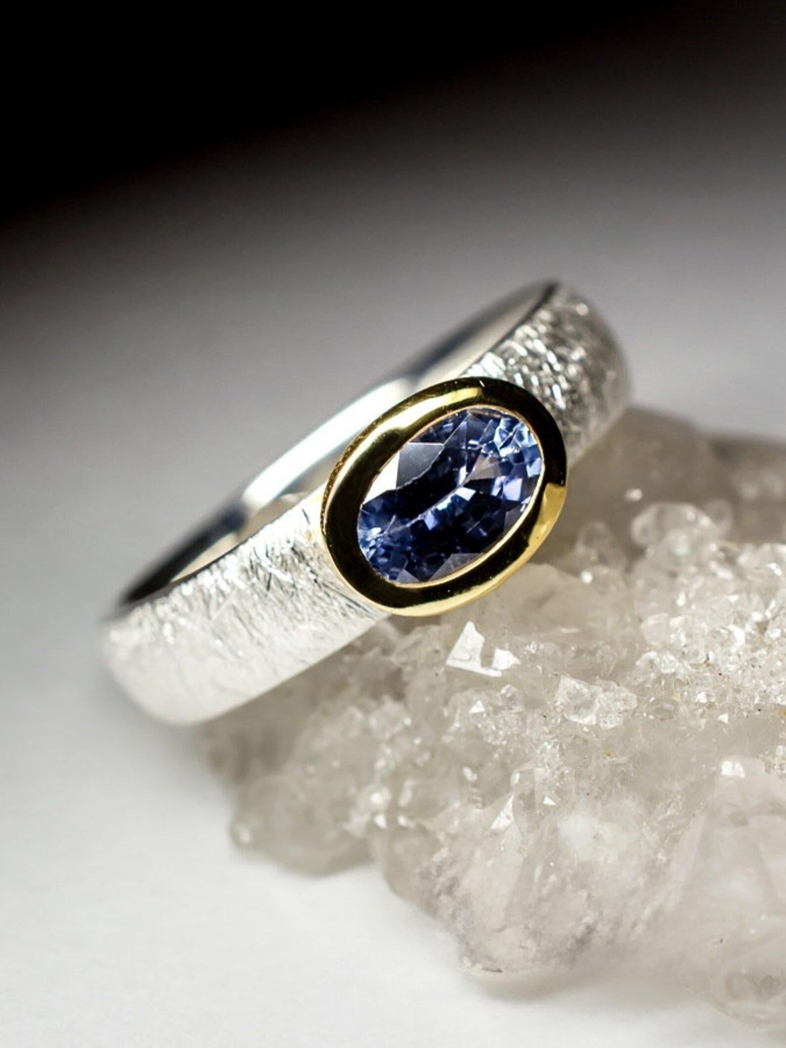 Anello d'argento con zaffiro blu Nature blu fiordaliso ovale Gemma regalo vintage in vendita 1