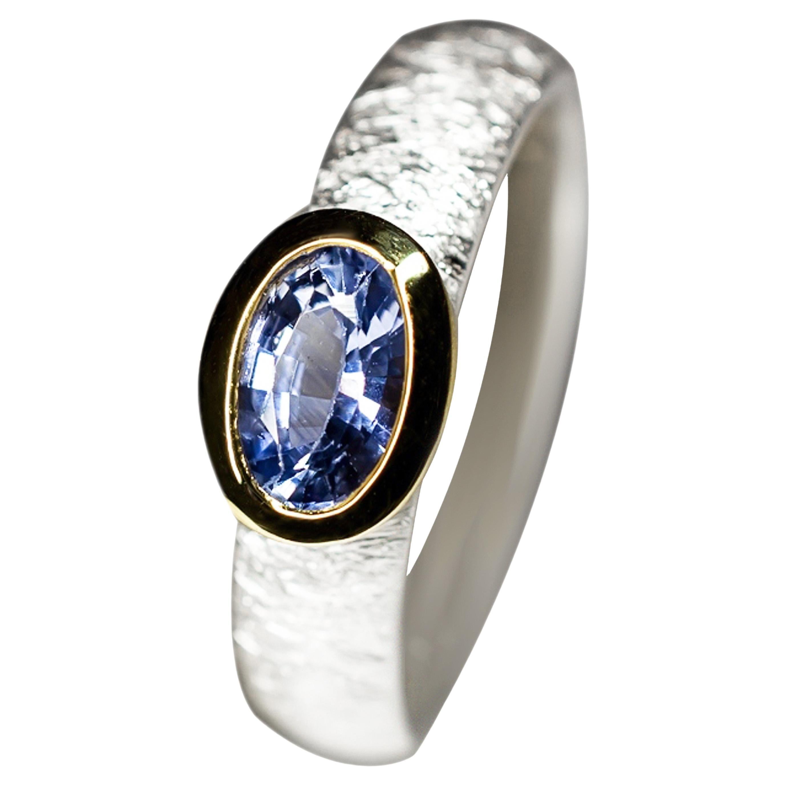 Blue Sapphire Silver Ring Natural Cornflower Blue Oval Gemstone gift vintage