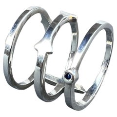 Blue Sapphire Silver Ring Triple Band Minimal Ring J Dauphin