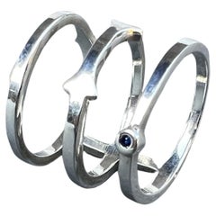 Dreifachring mit schwarzem Diamant und Silberring J Dauphin
