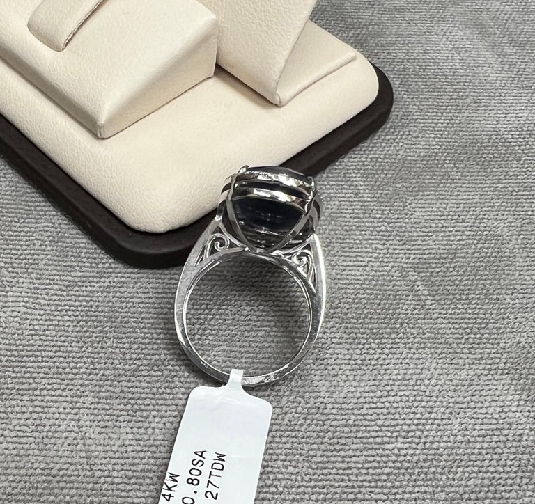 Slice Rings Blue Sapphire Slice Ring with Diamonds 14k White Gold For Sale at 1stDibs