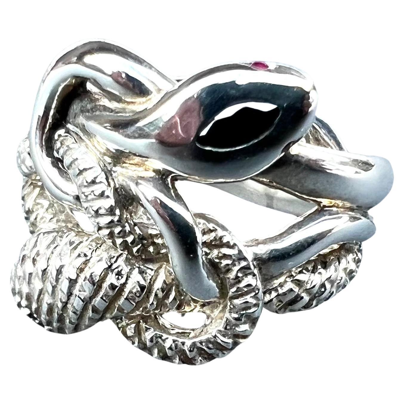 Anillo Serpiente Zafiro Azul Diamante Negro Rubí  Plata de ley unisex J DAUPHIN