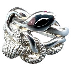 Blauer Saphir Schlangenring Schwarzer Diamant Rubin  Sterling Silber Unisex J Dauphin