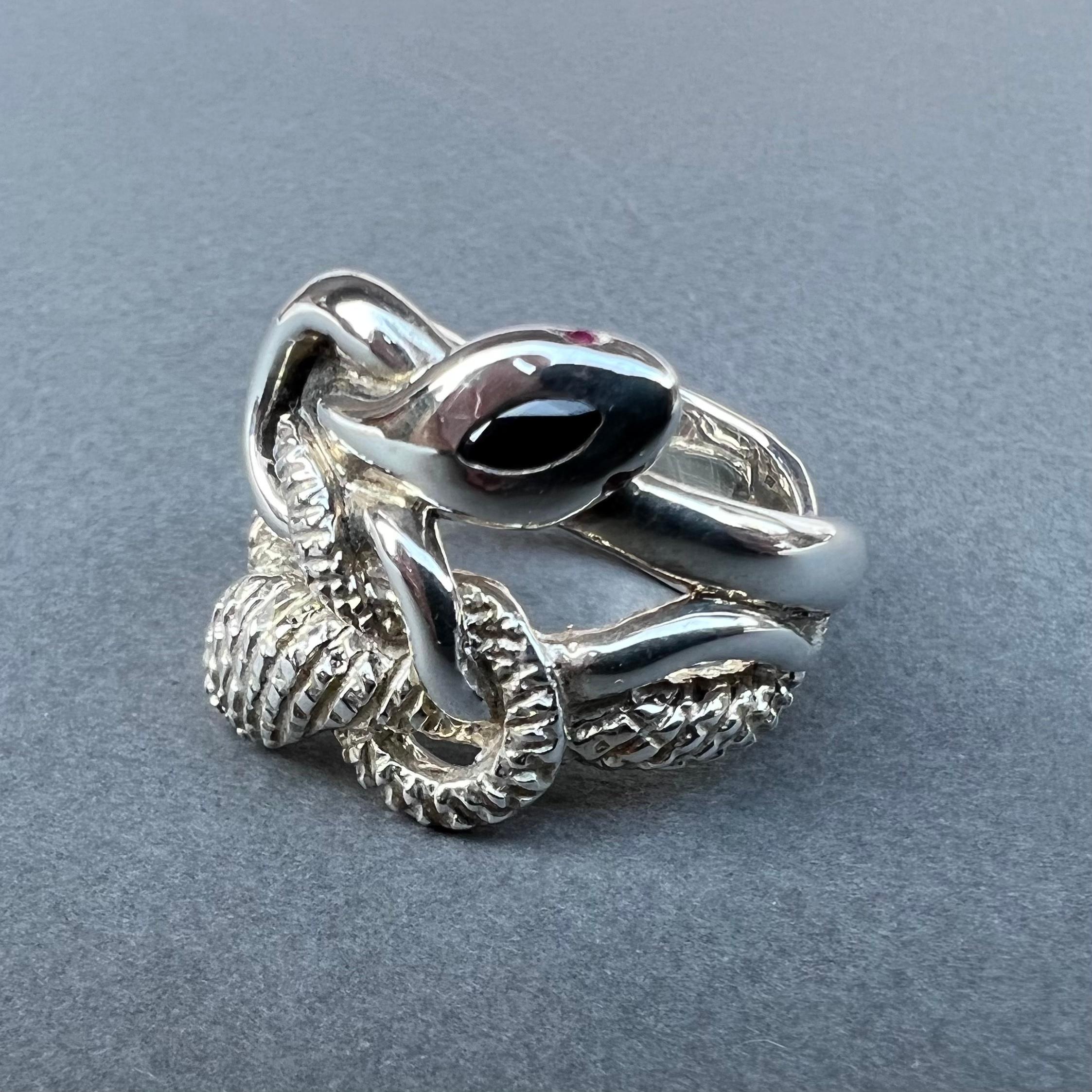 Blauer Saphir Schlangenring Diamant Rubin Sterling Silver im Angebot 4