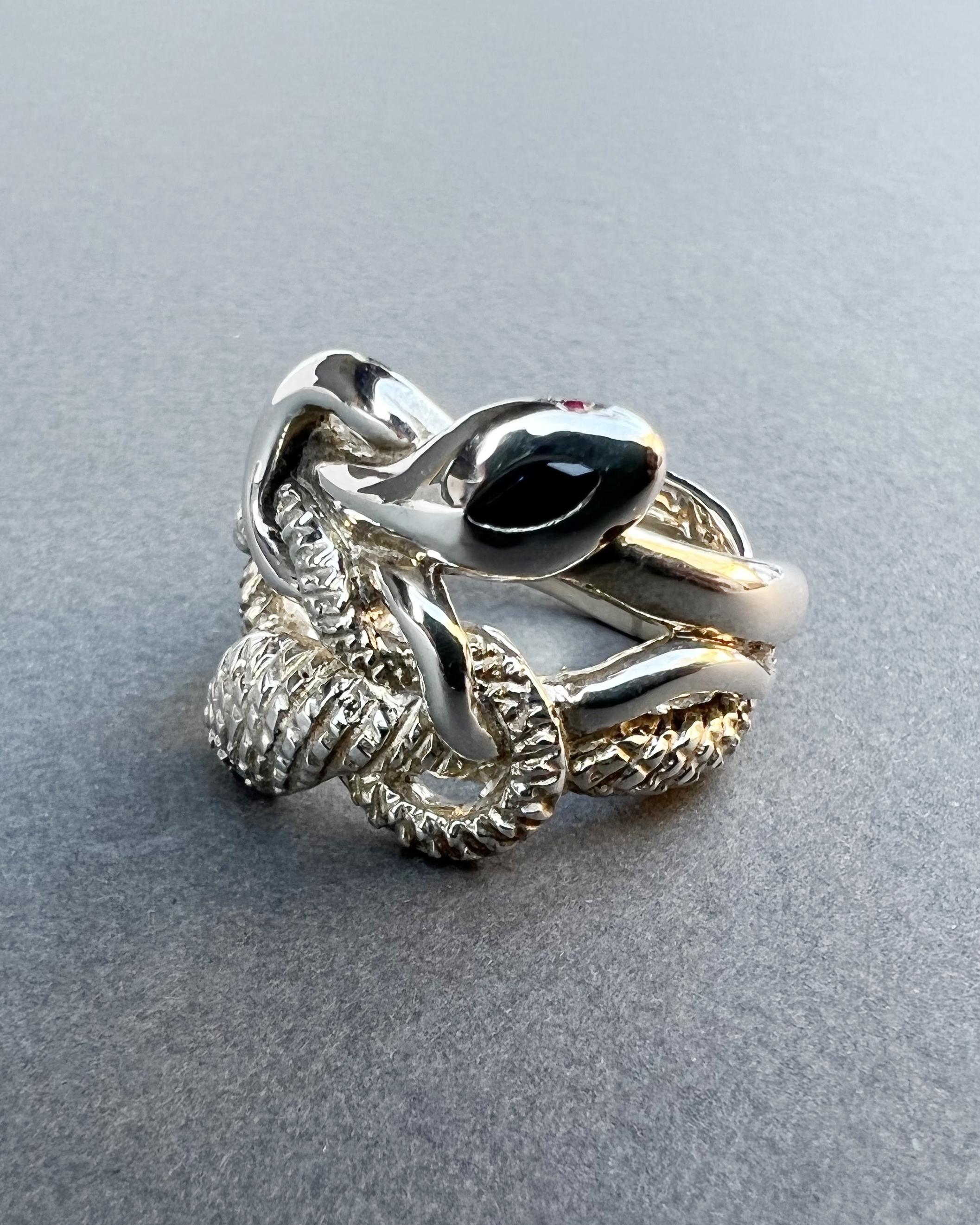 Blauer Saphir Schlangenring Diamant Rubin Sterling Silver im Angebot 6