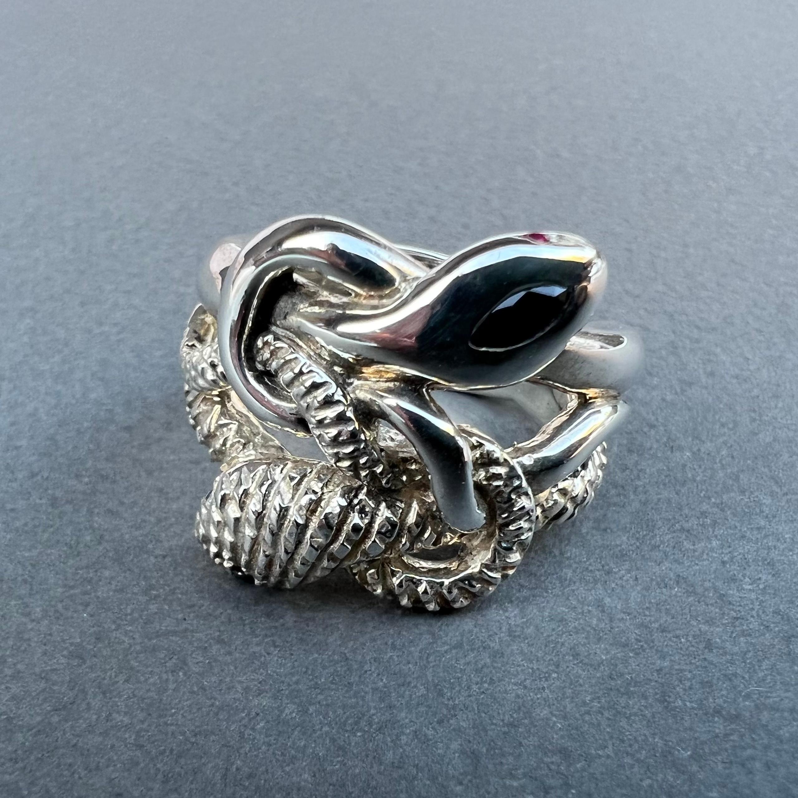 Blauer Saphir Schlangenring Diamant Rubin Sterling Silver im Angebot 1