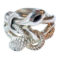 Blue Sapphire Snake Ring Sterling Silver Ruby Eyes