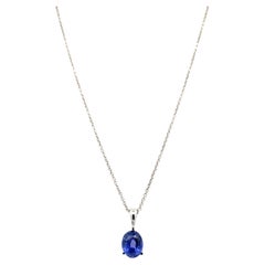Blue sapphire solitaire pendant necklace 18k white gold