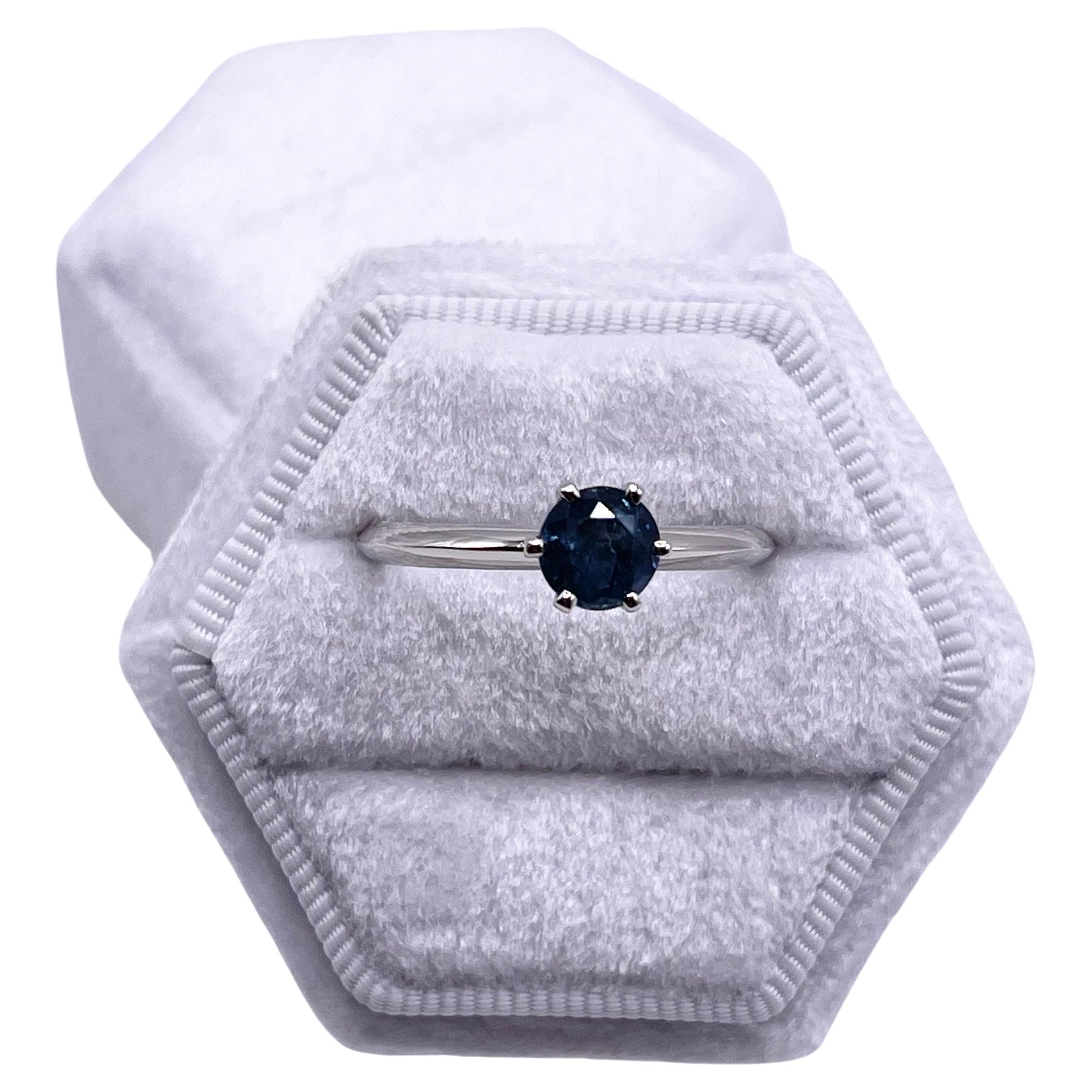Blue sapphire solitaire ring 1ct 6 prong engagement ring 18KT white gold size 6