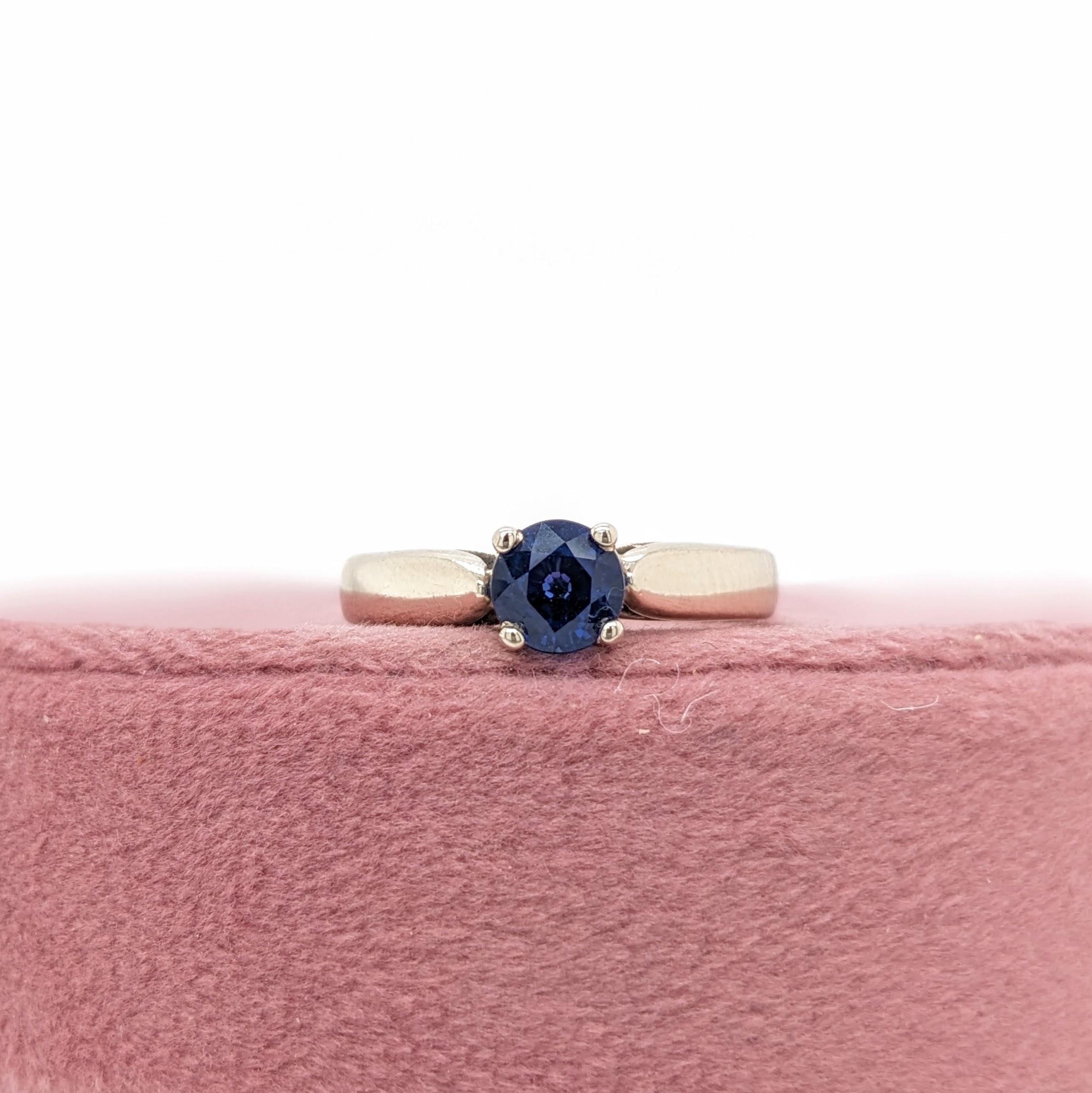 Round Cut Blue Sapphire Solitaire Ring in Solid 14K White Gold Round 5mm For Sale