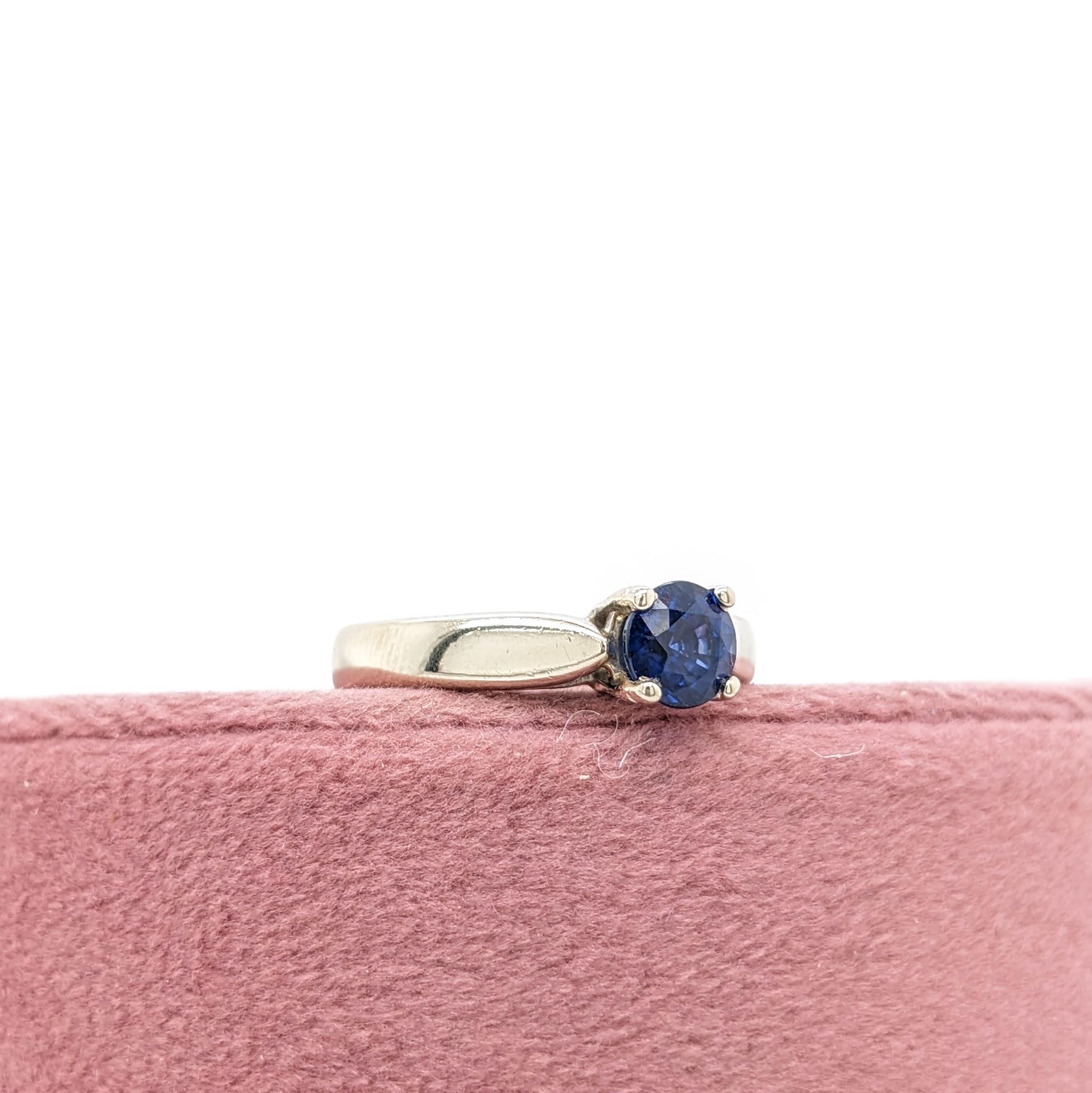 Blue Sapphire Solitaire Ring in Solid 14K White Gold Round 5mm For Sale 2
