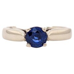 Blue Sapphire Solitaire Ring in Solid 14K White Gold Round 5mm