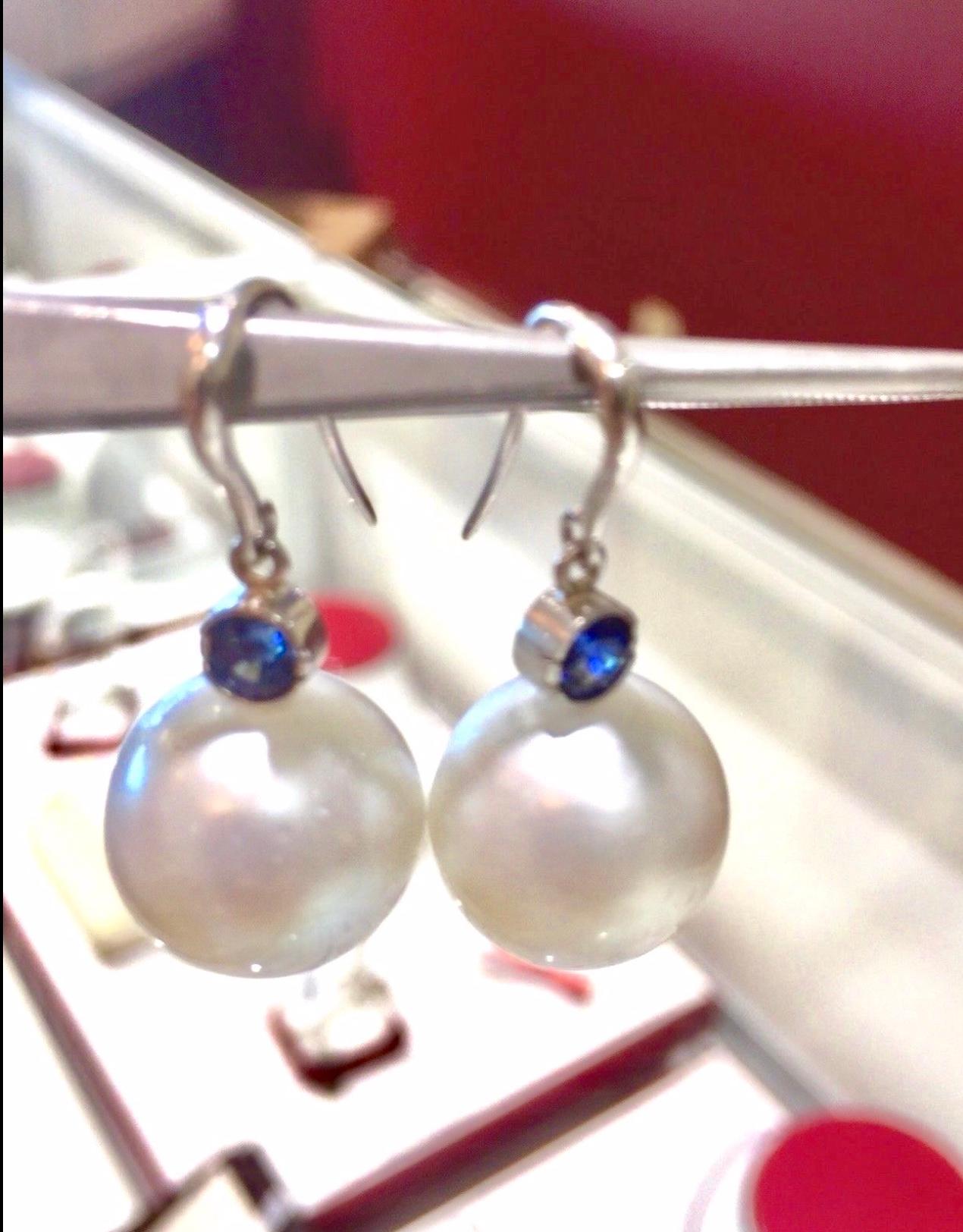 pearl and blue sapphire earrings