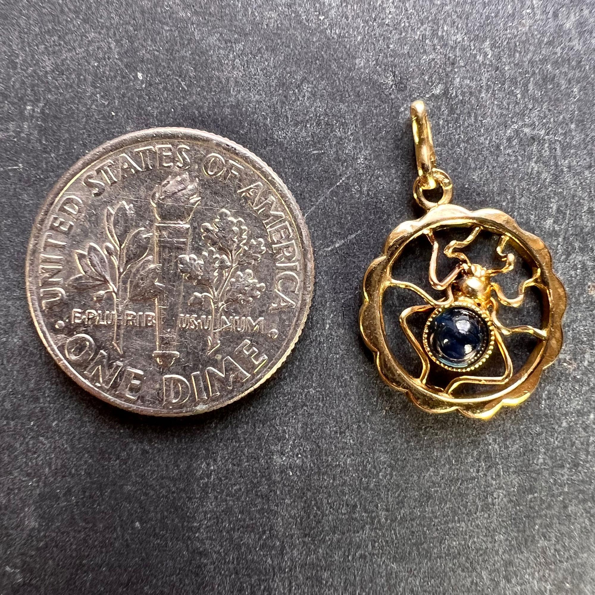 Blue Sapphire Spider 18K Yellow Gold Charm Pendant For Sale 5