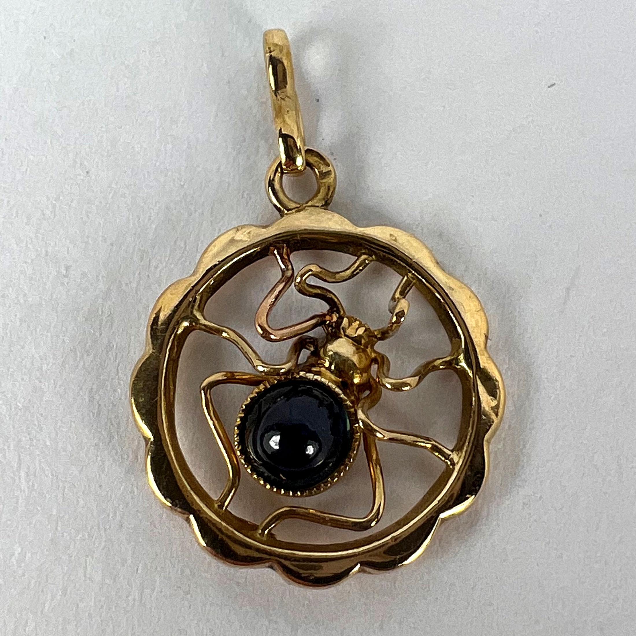 Blue Sapphire Spider 18K Yellow Gold Charm Pendant For Sale 6