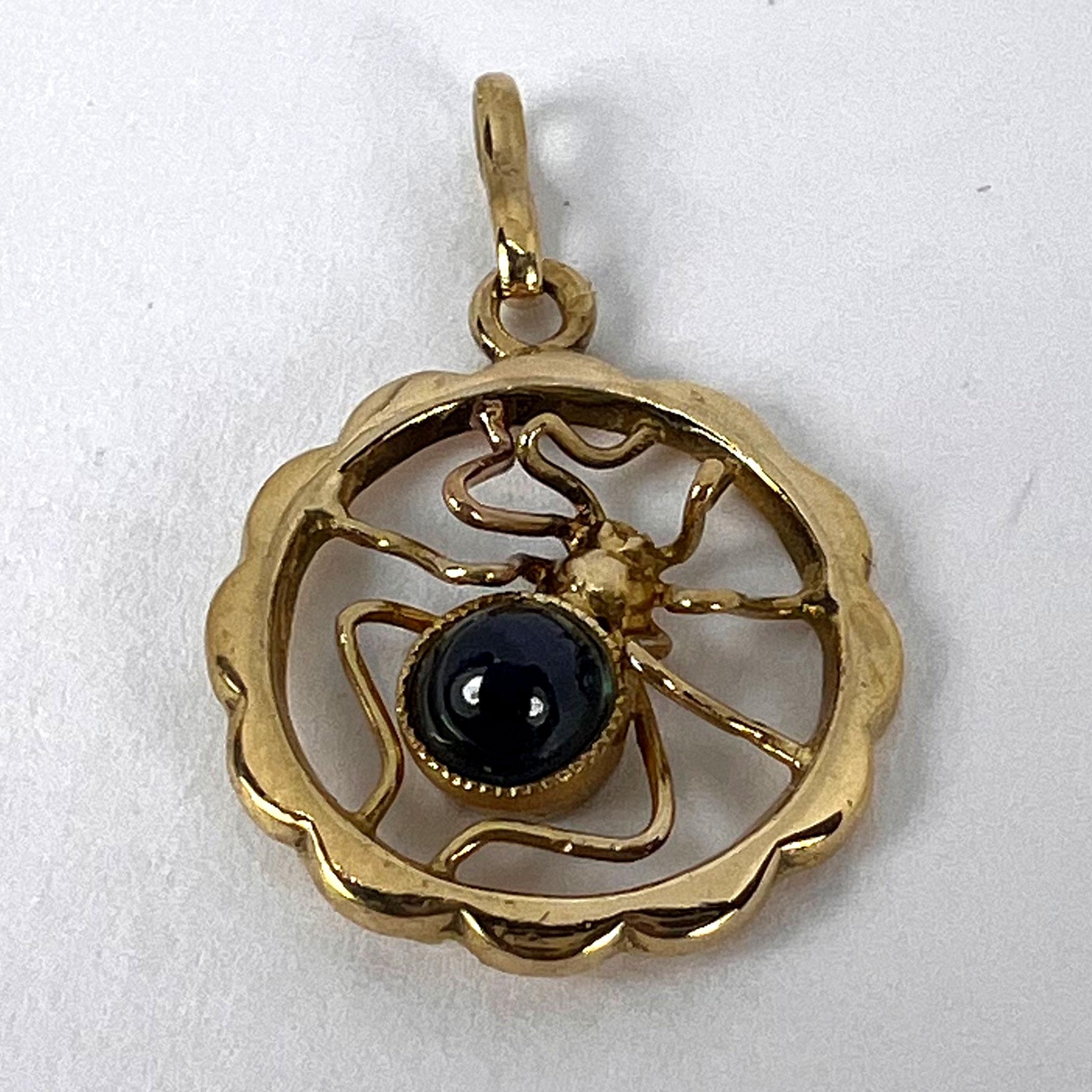 Blue Sapphire Spider 18K Yellow Gold Charm Pendant For Sale 7
