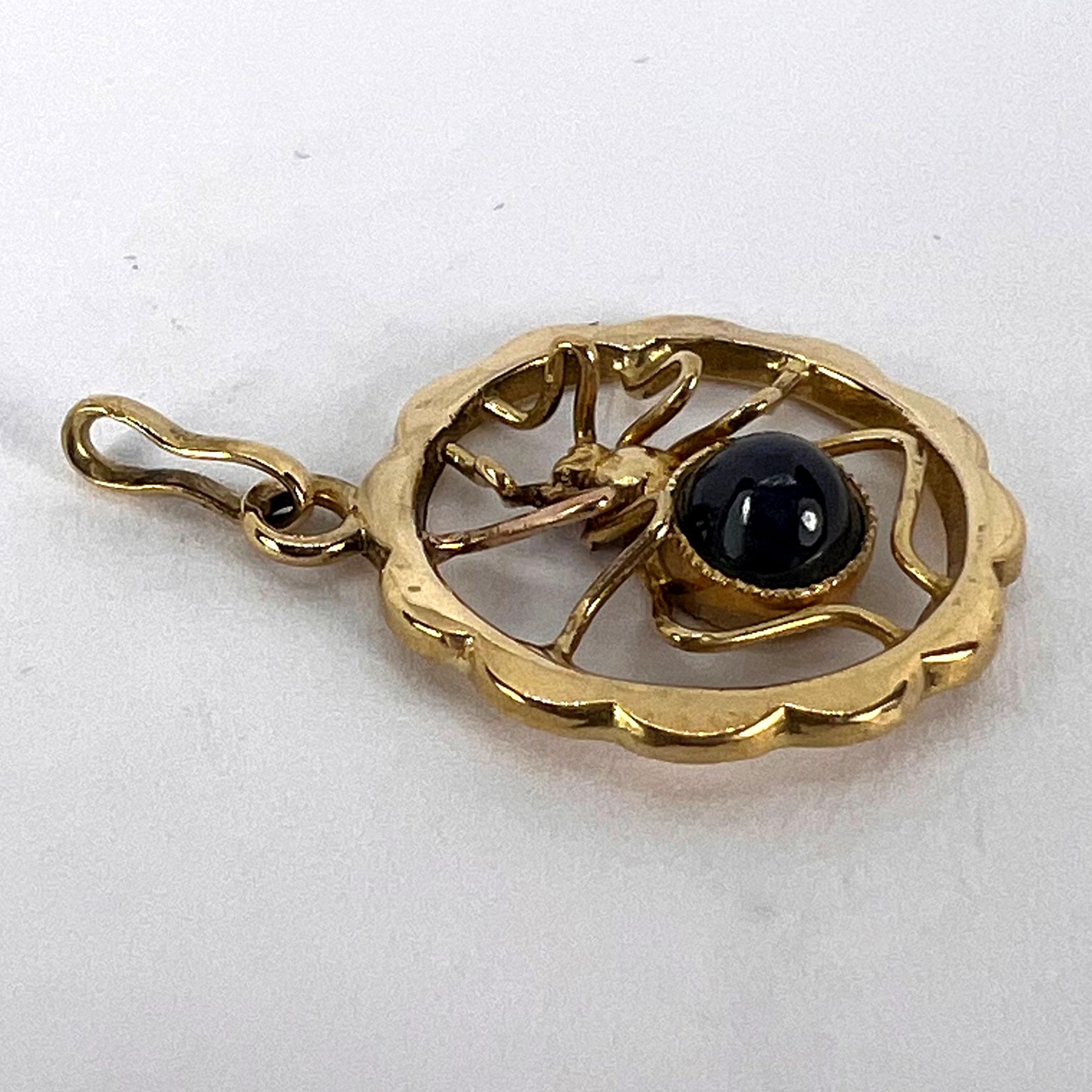 Blue Sapphire Spider 18K Yellow Gold Charm Pendant For Sale 9