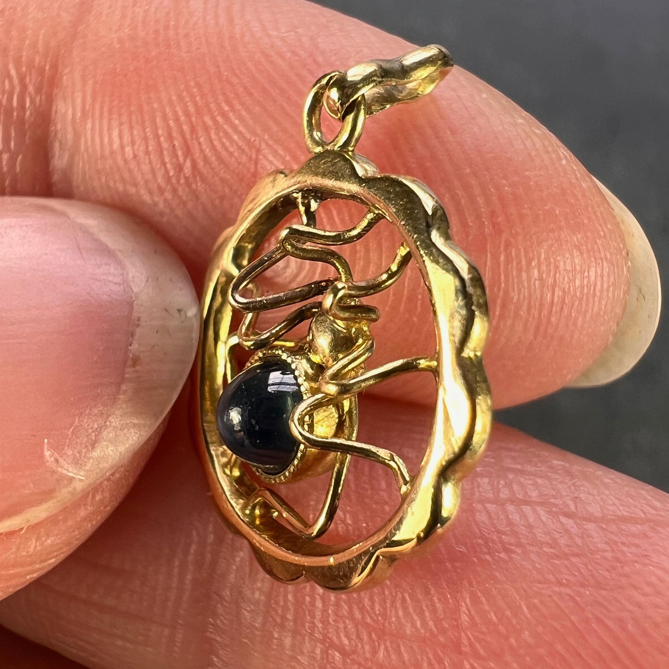 Blue Sapphire Spider 18K Yellow Gold Charm Pendant For Sale 1
