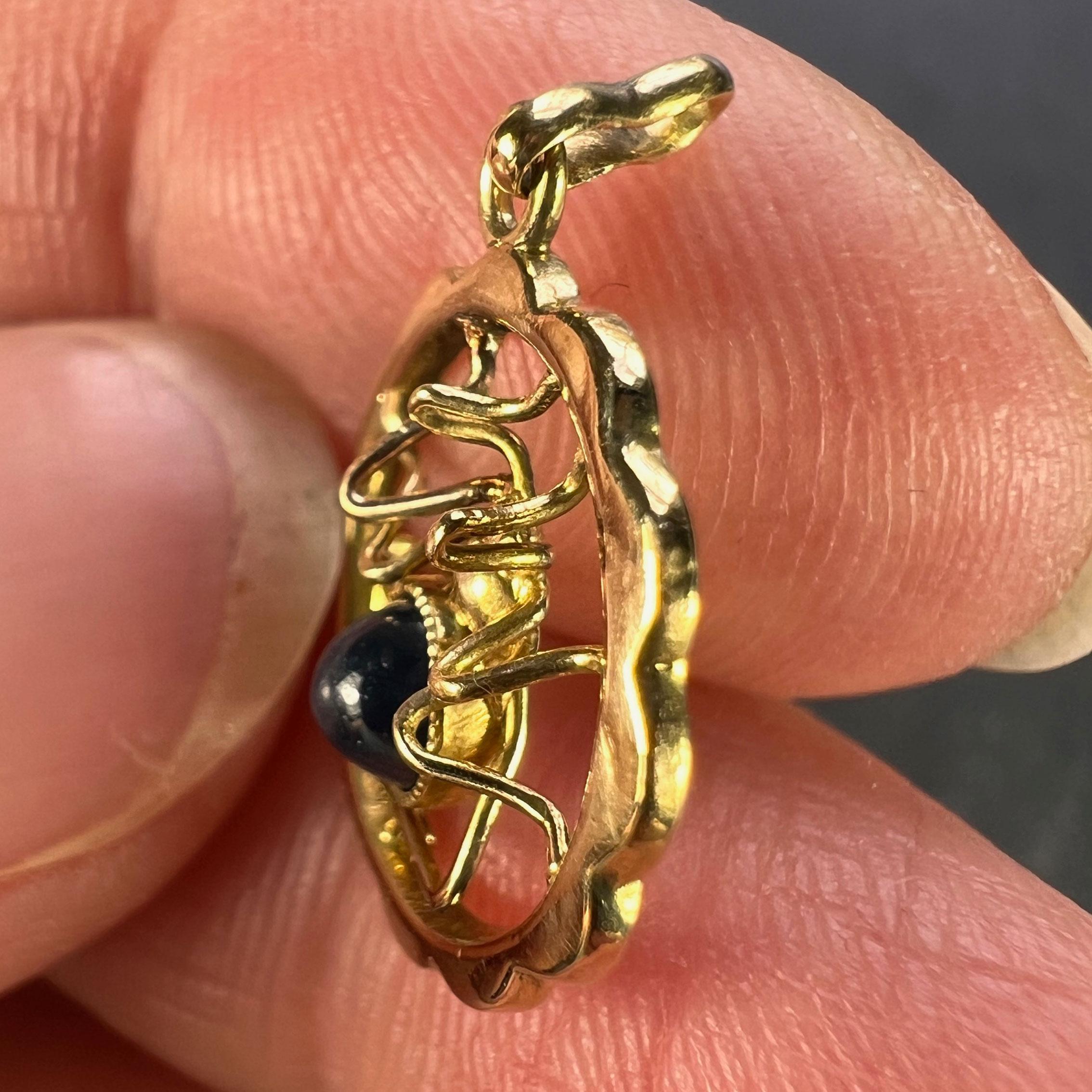 Blue Sapphire Spider 18K Yellow Gold Charm Pendant For Sale 2