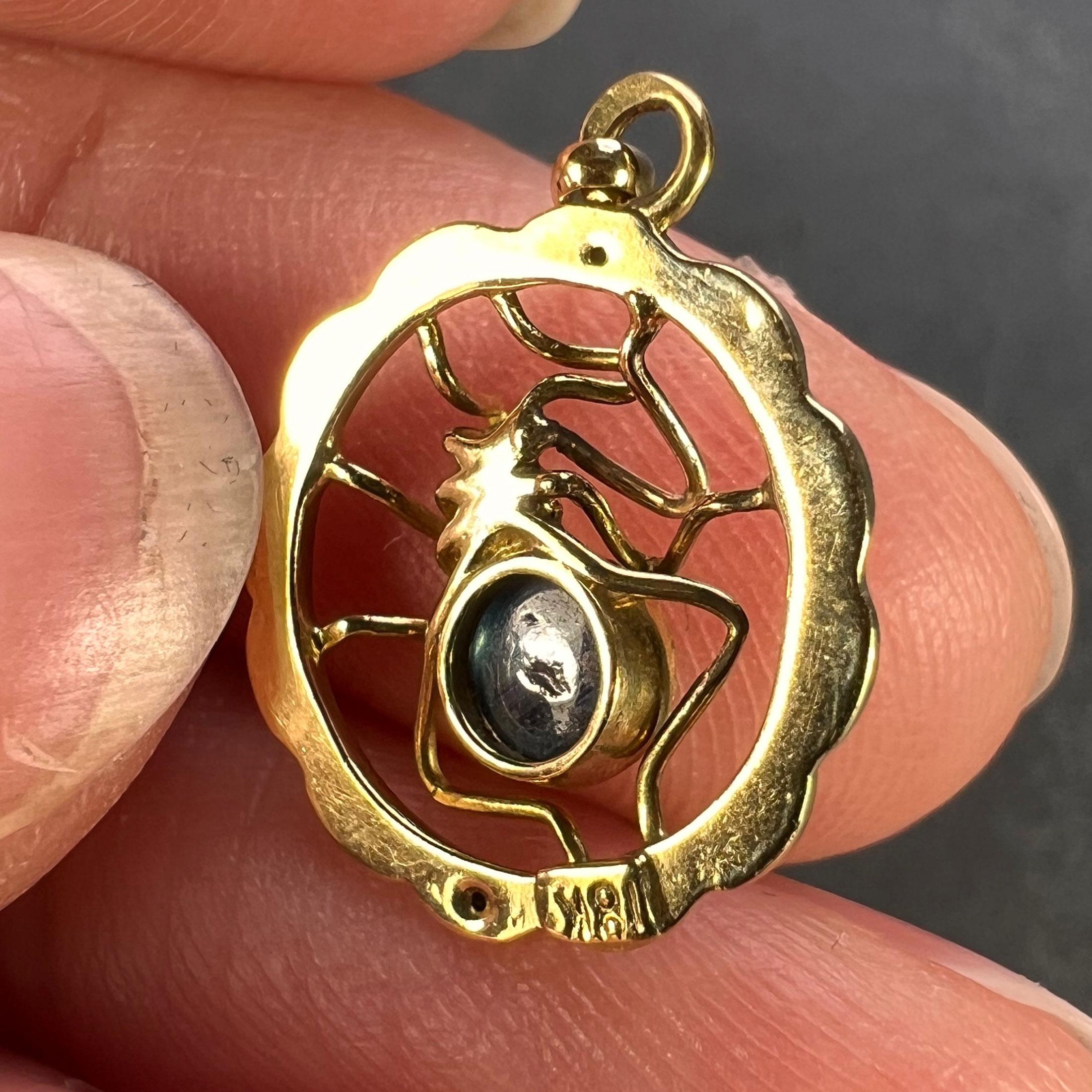 Blue Sapphire Spider 18K Yellow Gold Charm Pendant For Sale 3