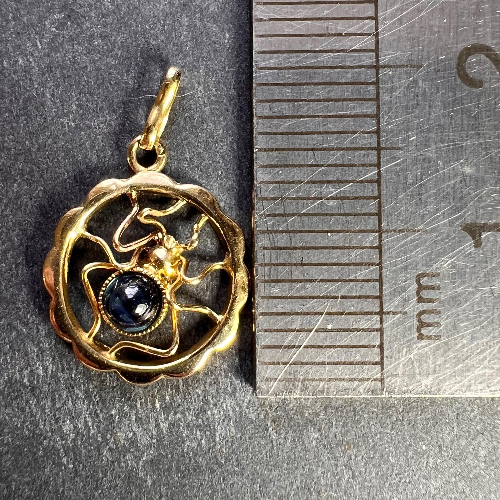 Blue Sapphire Spider 18K Yellow Gold Charm Pendant For Sale 4