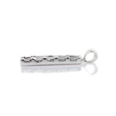 Blue Sapphire Square Cut Bar Pendant in 18K Solid White Gold with Diamonds