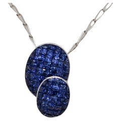 Blue Sapphire Square Pendant Necklace in 18k White Gold