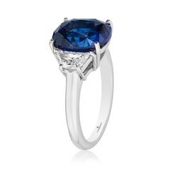 Blue Sapphire Sri Lanka Ceylon Three-Stone Engagement Ring Andreoli Certified