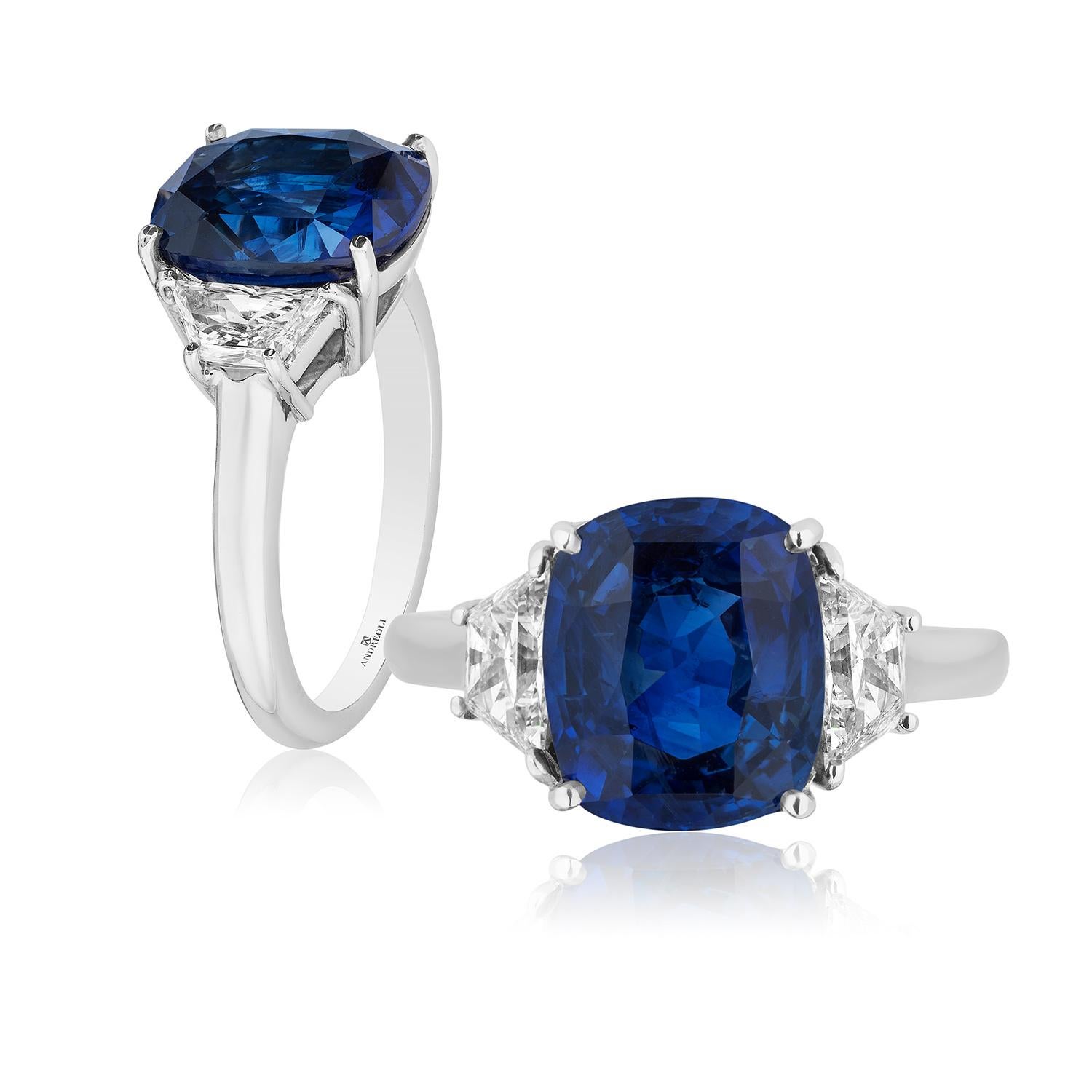 Verlobungsring mit drei Steinen, blauer Saphir Sri Lanka Ceylon Andreoli zertifiziert (Zeitgenössisch) im Angebot