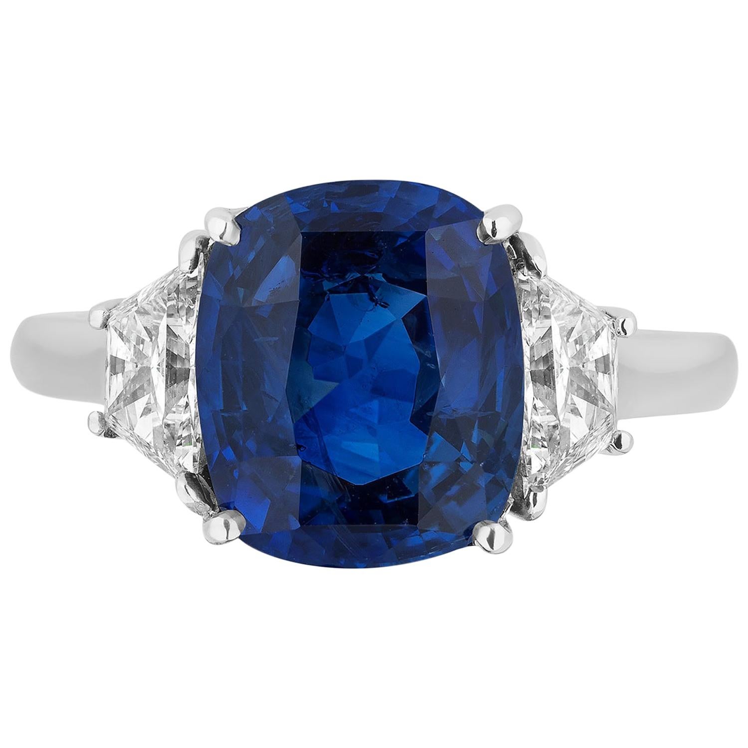 Blue Sapphire Sri Lanka Ceylon Three-Stone Engagement Ring Andreoli Certified For Sale