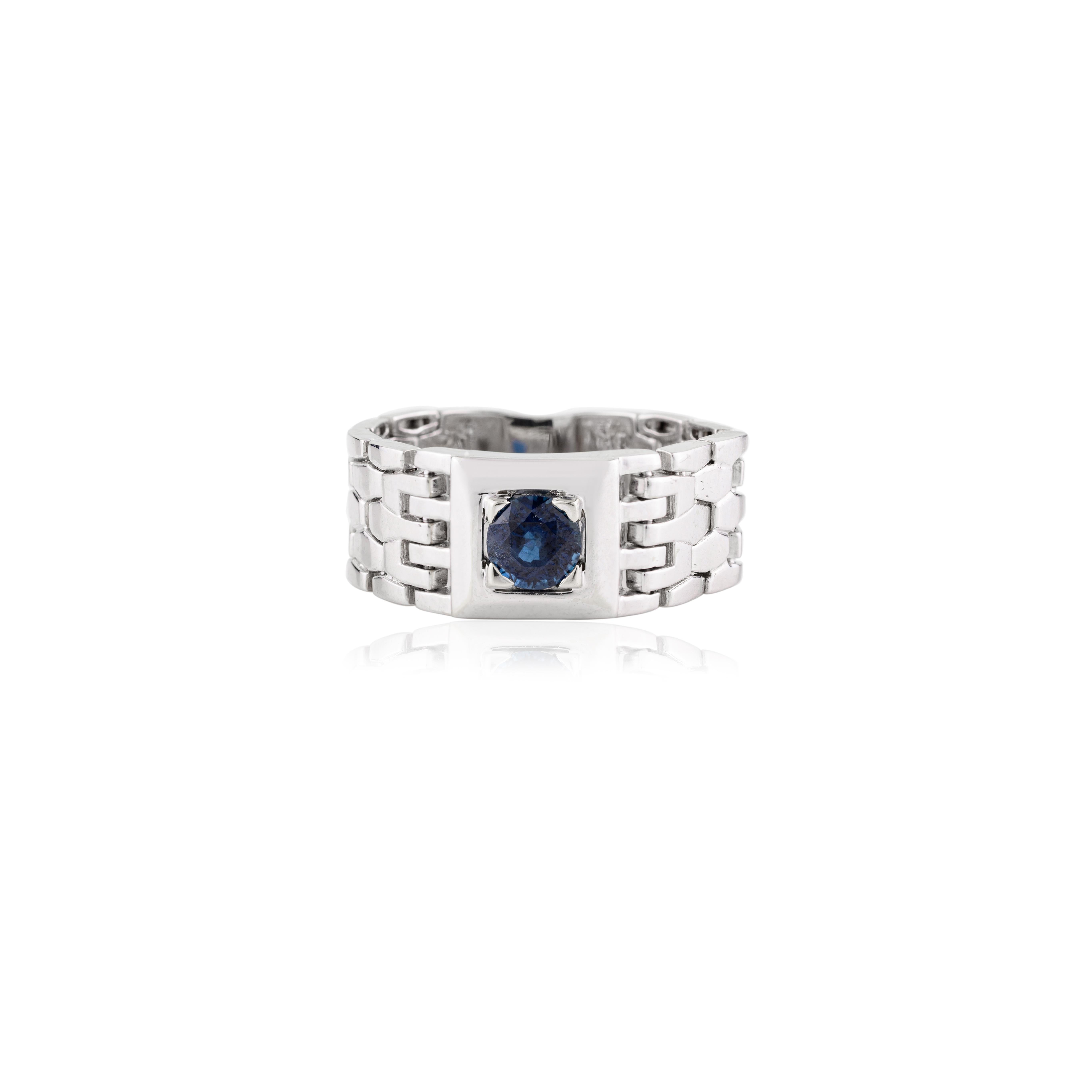 For Sale:  Everyday Blue Sapphire Flexible Chain Men's Ring in 18k Solid White Gold 3