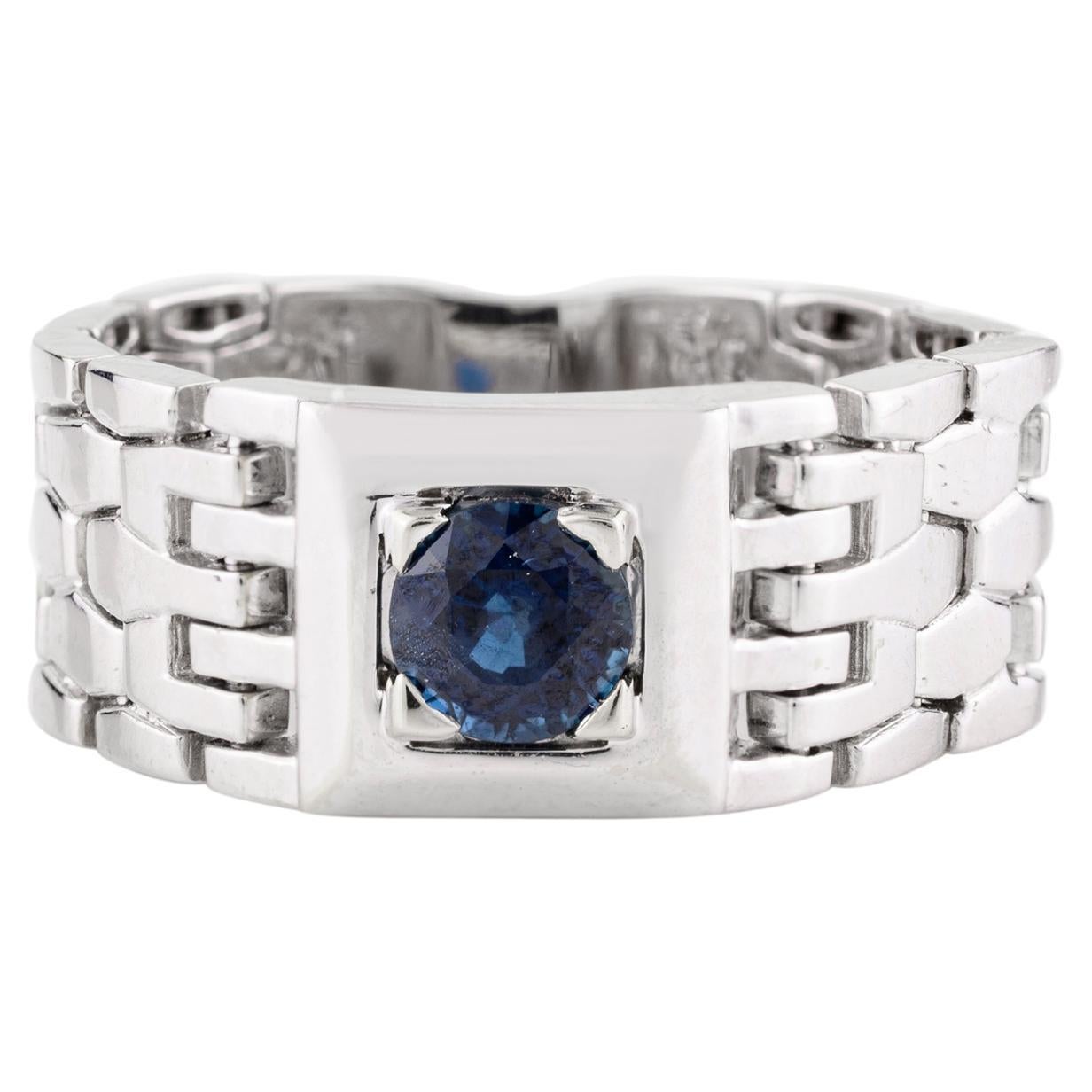 For Sale:  Everyday Blue Sapphire Flexible Chain Men's Ring in 18k Solid White Gold