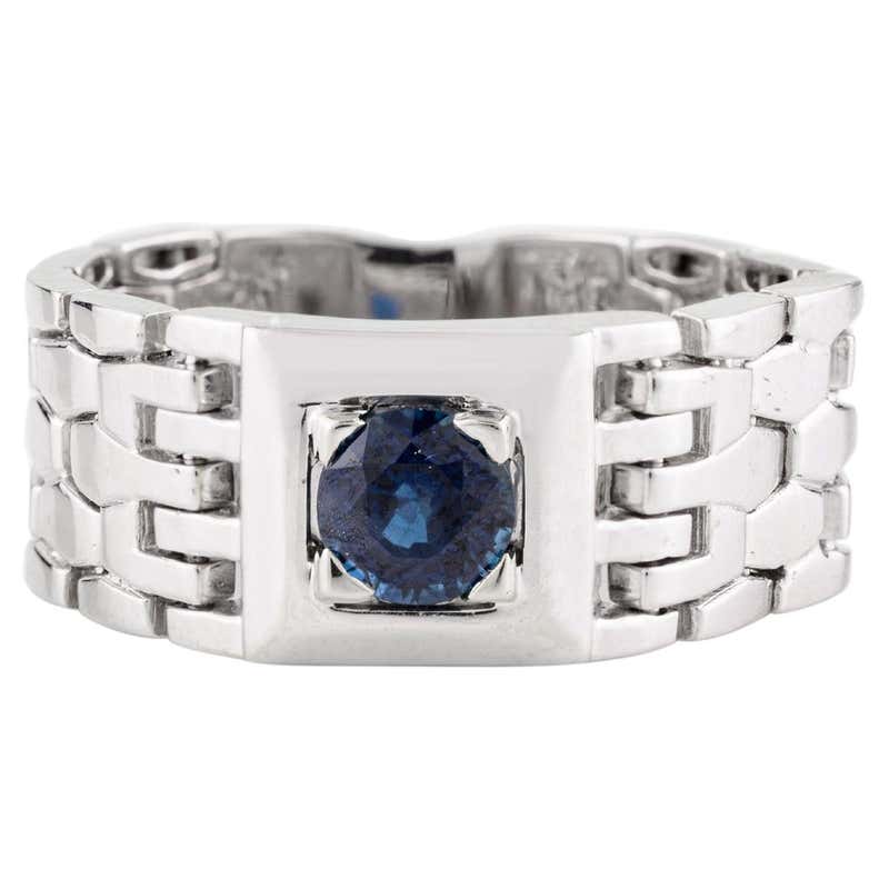 Customizable Statement Blue Sapphire and Diamond Men's Wedding Ring 18k ...