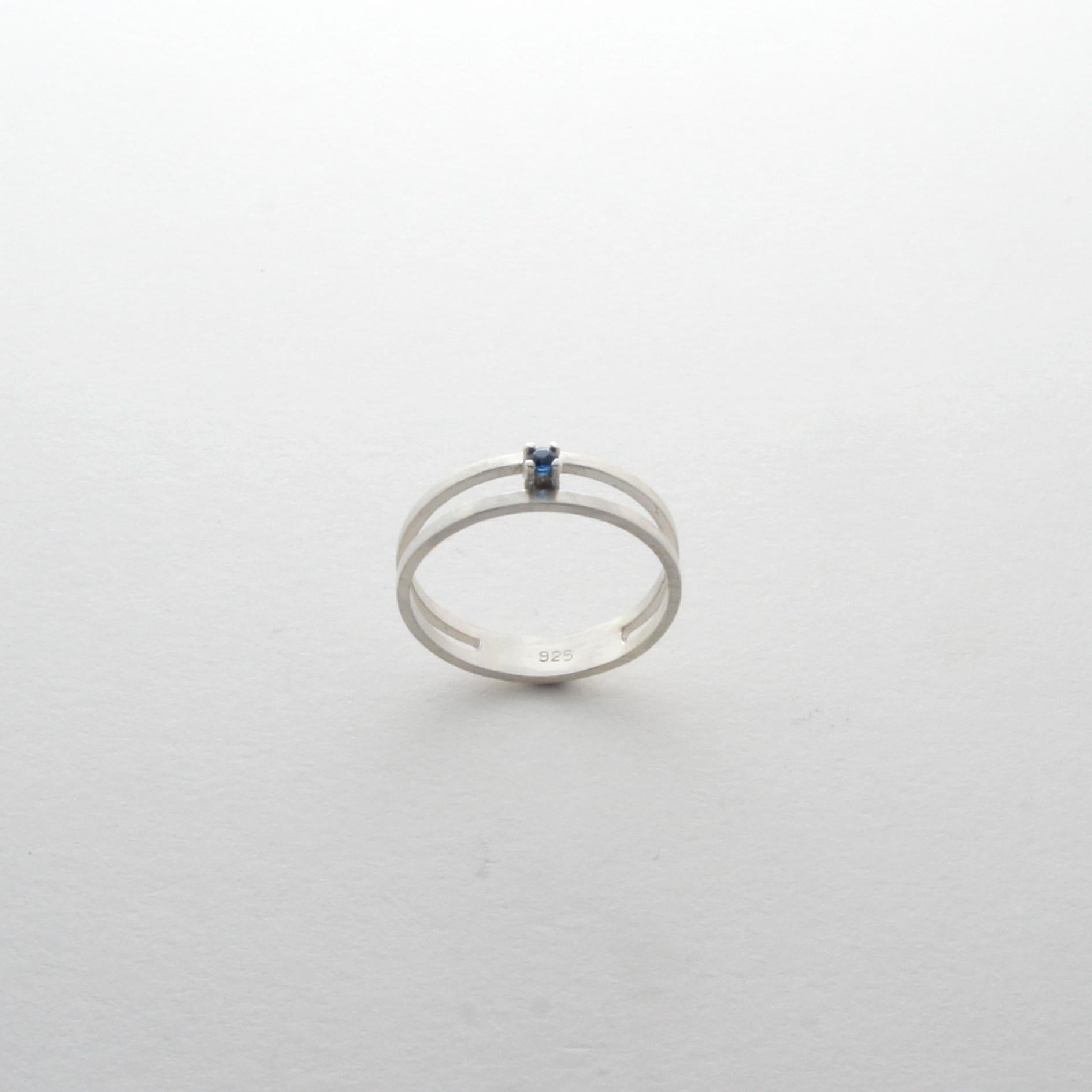 Rough Cut Blue Sapphire Sterling Silver Double Ring  For Sale