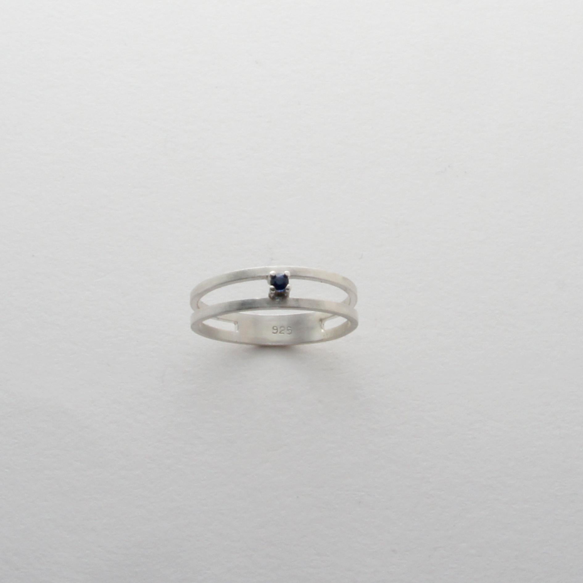 Women's Blue Sapphire Sterling Silver Double Ring  For Sale