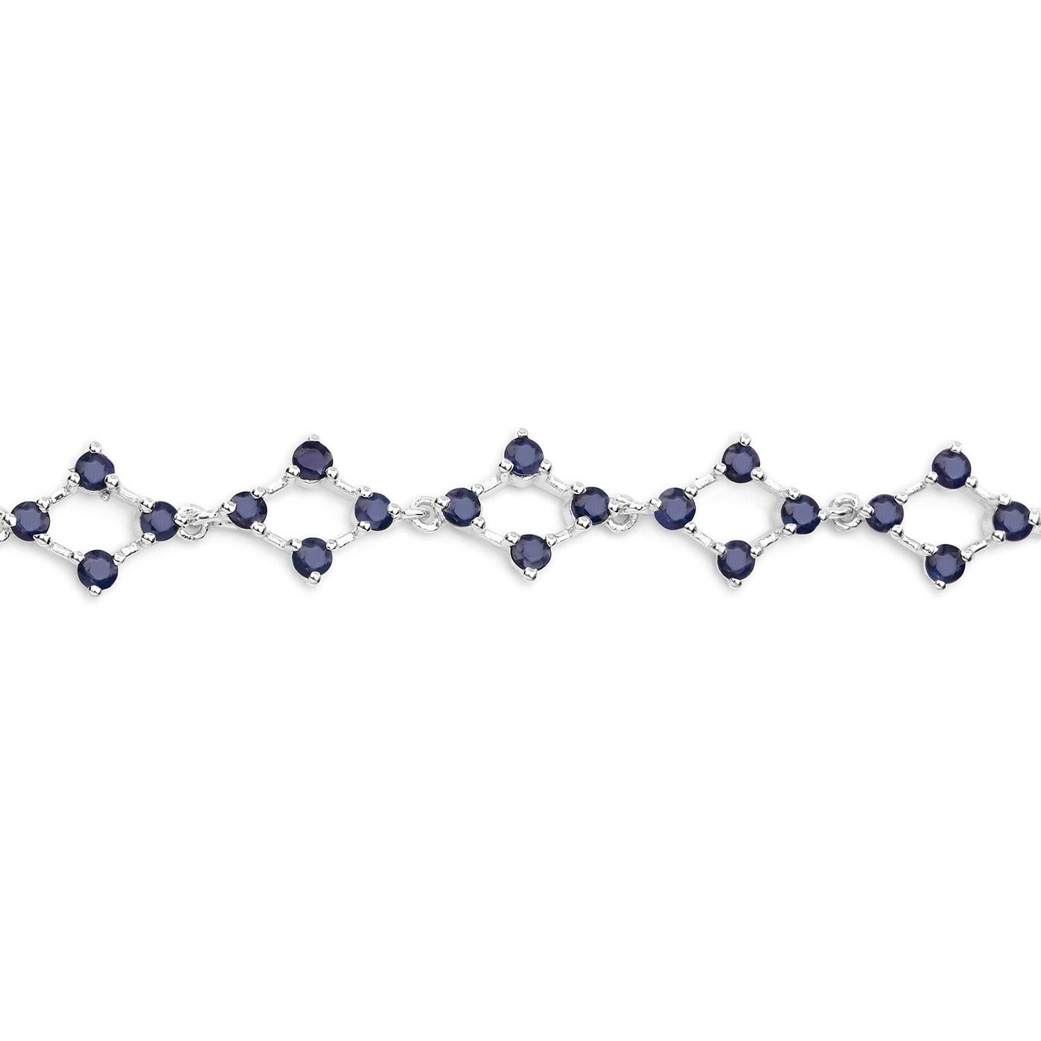Pulsera de zafiros azules 3,3 quilates Plata Corte redondo en venta