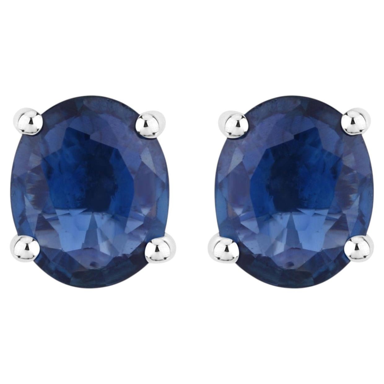 Blue Sapphire Stud Earrings 0.66 Carats 14K White Gold