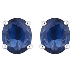 Blue Sapphire Stud Earrings 0.66 Carats 14K White Gold